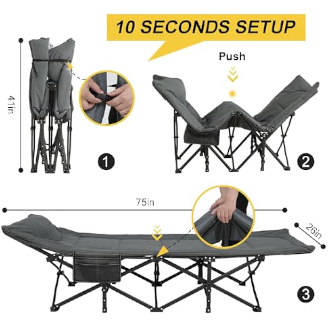 ATORPOK Folding Camping Cot with Cushion and Pillow – Heavy Duty 450lbs