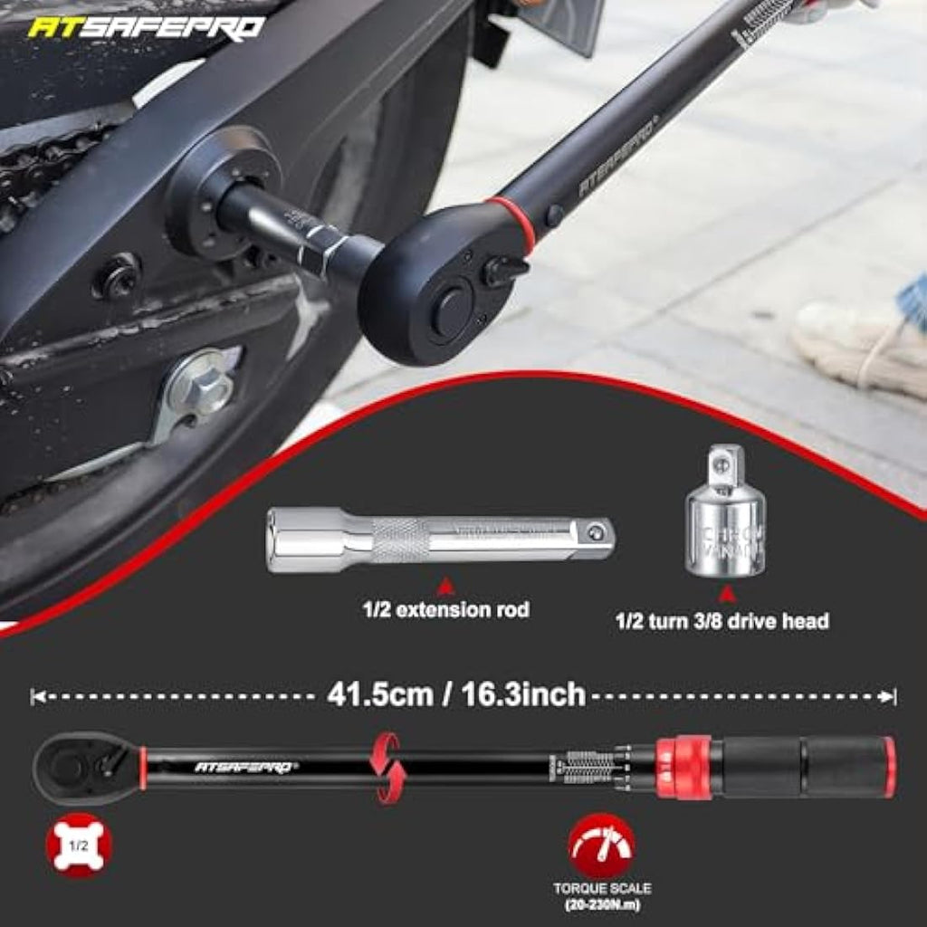 ATsafepro 1/2" Drive Torque Wrench Set | 20-230 Nm Dual-Direction Tool
