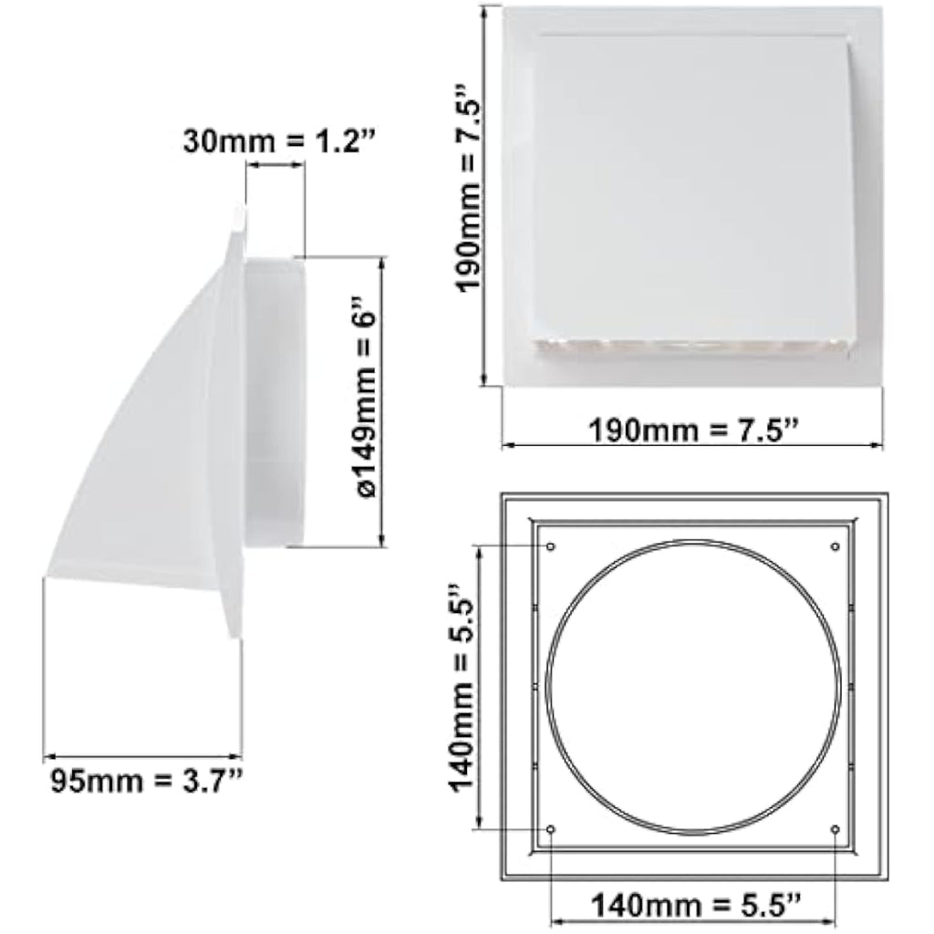 Jolof Store 150mm Cowled Duct Cover with Gravity Flap - White ABS