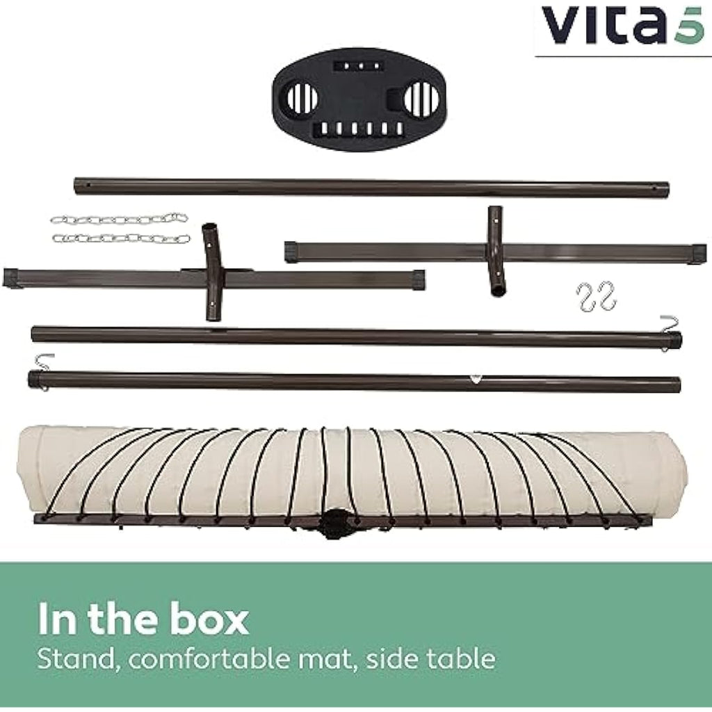 Vita5 Double Hammock with Heavy Duty Stand, Side Table & Pillow - Beige