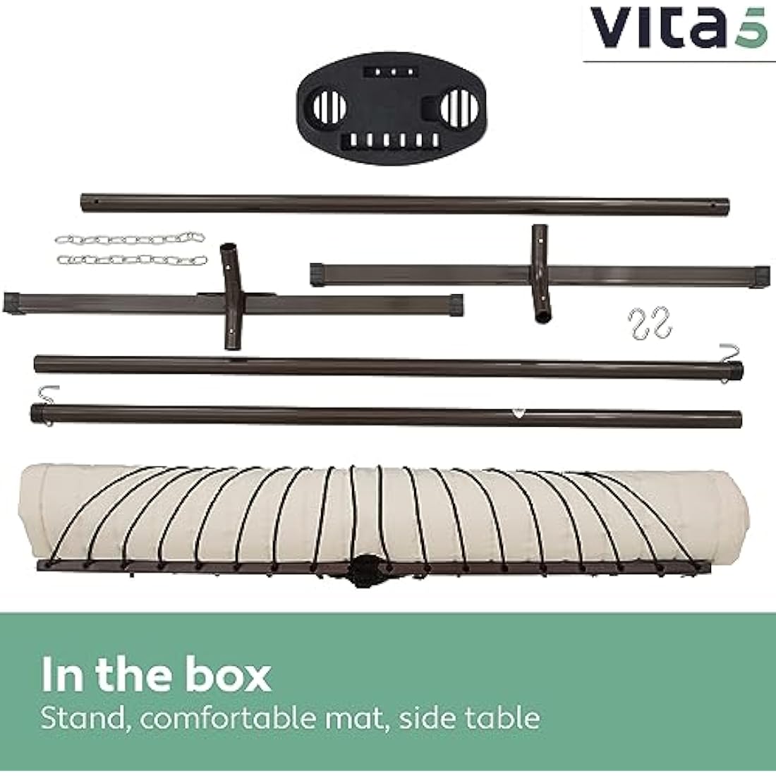 Vita5 Double Hammock with Heavy Duty Stand, Side Table & Pillow - Beige