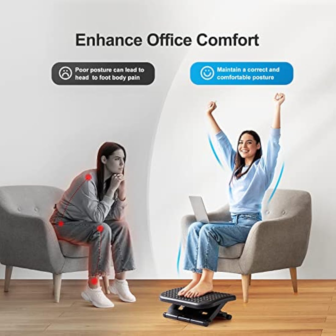 HUANUO Ergonomic Foot Rest – Adjustable Height & Massage Under Desk Stool