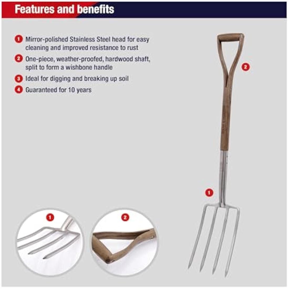 Spear & Jackson Stainless Steel Digging Fork – Hardwood Wishbone Handle