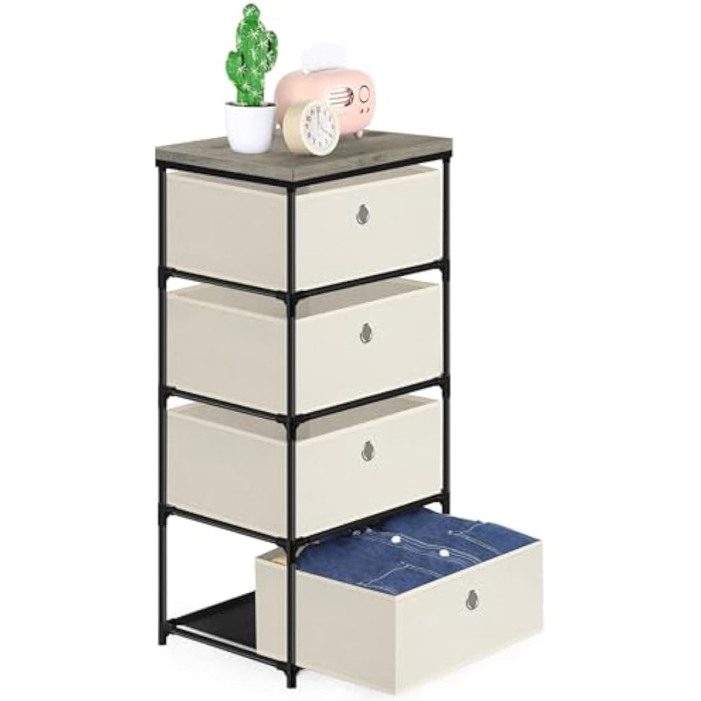 LIANTRAL 4-Tier Fabric Dresser | Metal Frame Storage Chest – Off-White
