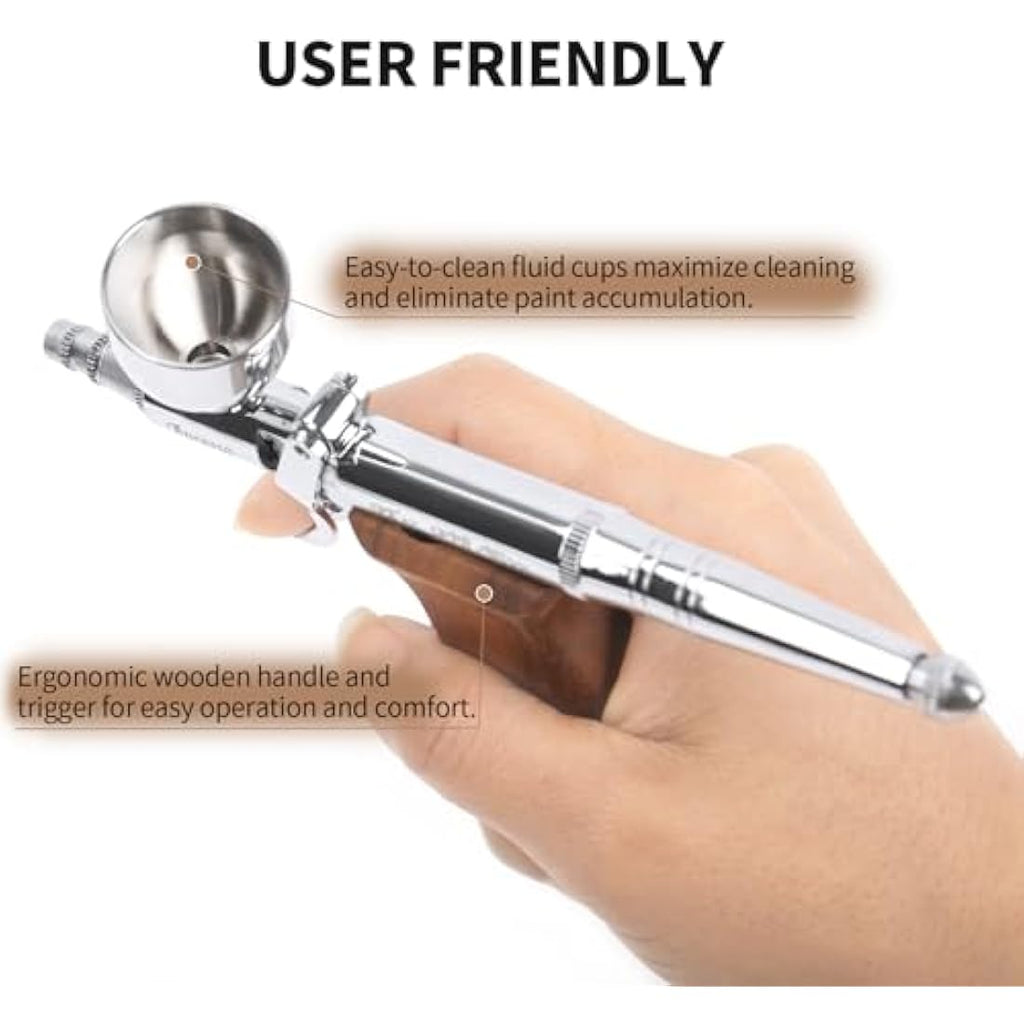 Bucasso Double Action Airbrush Kit with 3 Nozzles and Wooden Handle