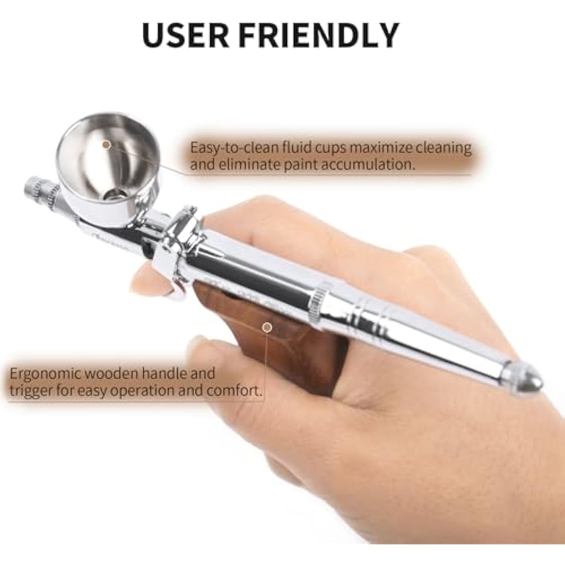 Bucasso Double Action Airbrush Kit with 3 Nozzles and Wooden Handle