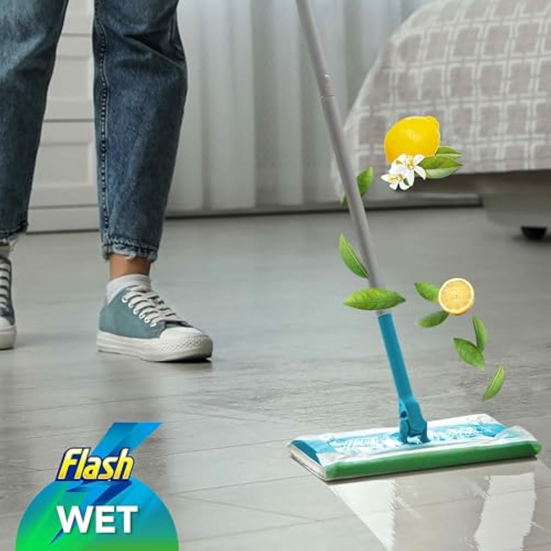 Flash Speedmop Antibacterial Lemon Wet Floor Wipes - 96 Refill Cloths