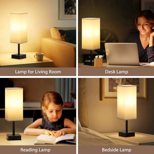 Jolof Store 3-Way Dimmable Bedside Lamps Set of 2 with USB-C+A Ports