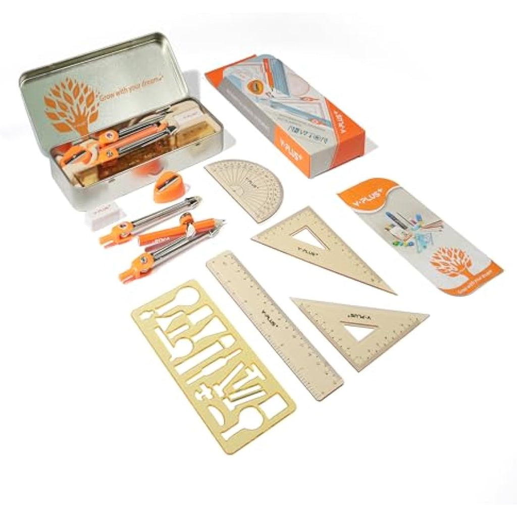 YPLUS 11-Piece Geometry Set | Math Compass and Protractor Kit for Students