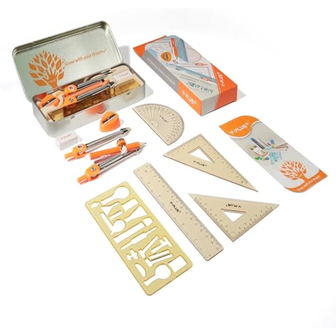 YPLUS 11-Piece Geometry Set | Math Compass and Protractor Kit for Students