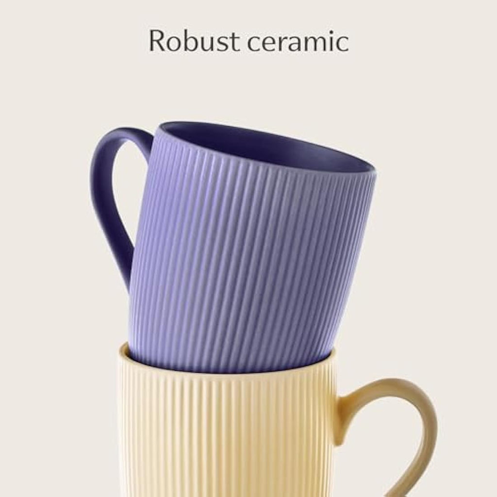 Cosumy Ceramic Coffee Mugs - 350ml Striped Pastel Cups - Set of 6