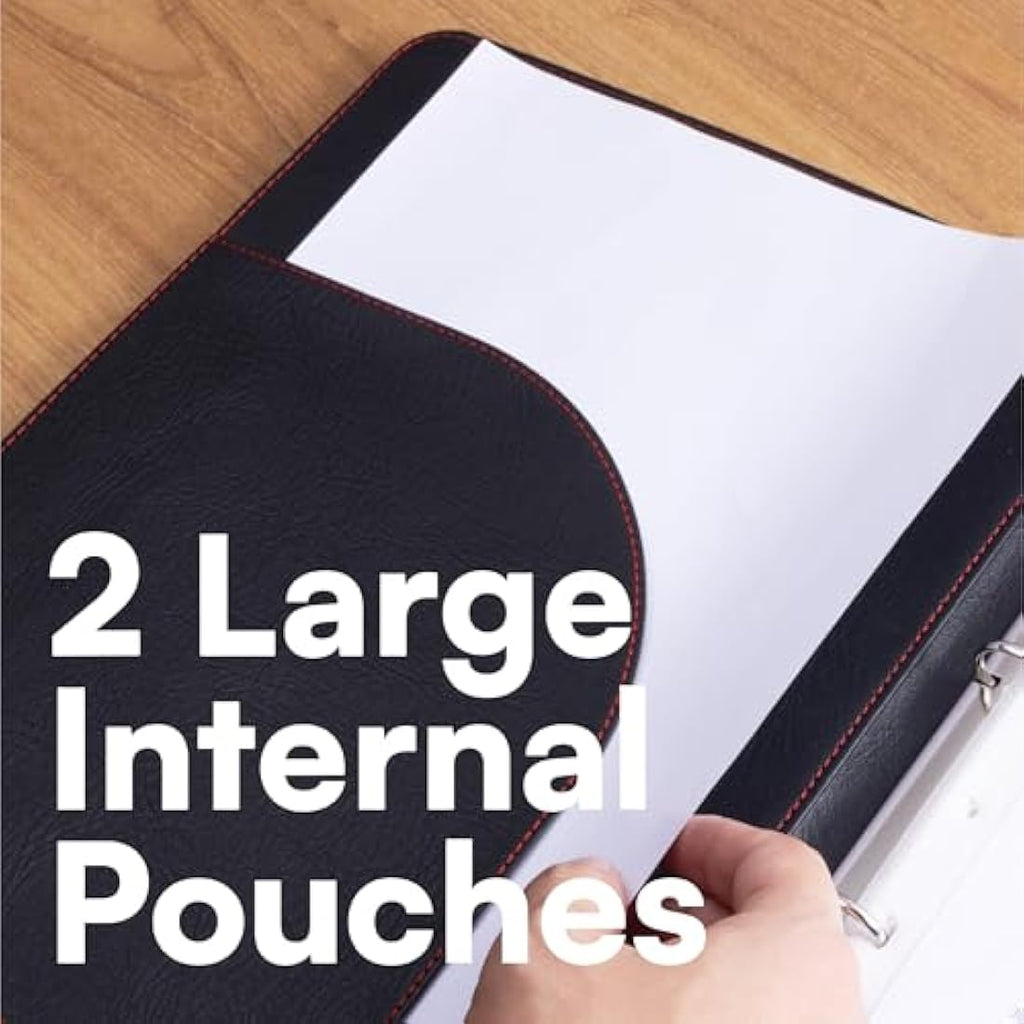 H&S A4 Faux Leather Conference Folder | Ring Binder Portfolio - Black