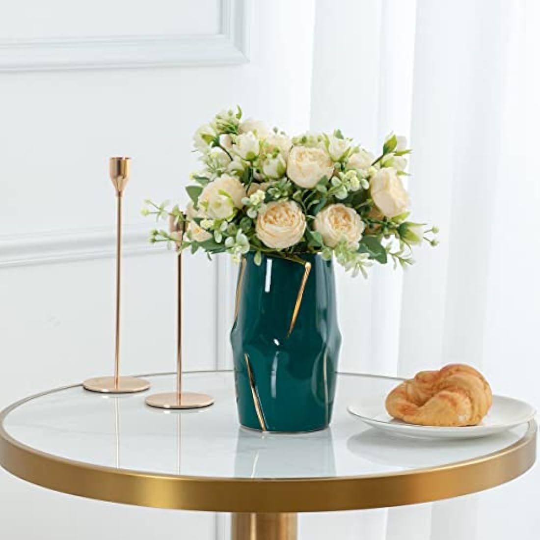 JUSTOYOU Artificial Silk Peony Bouquets - 4 Bunches, 20 Heads (Champagne)