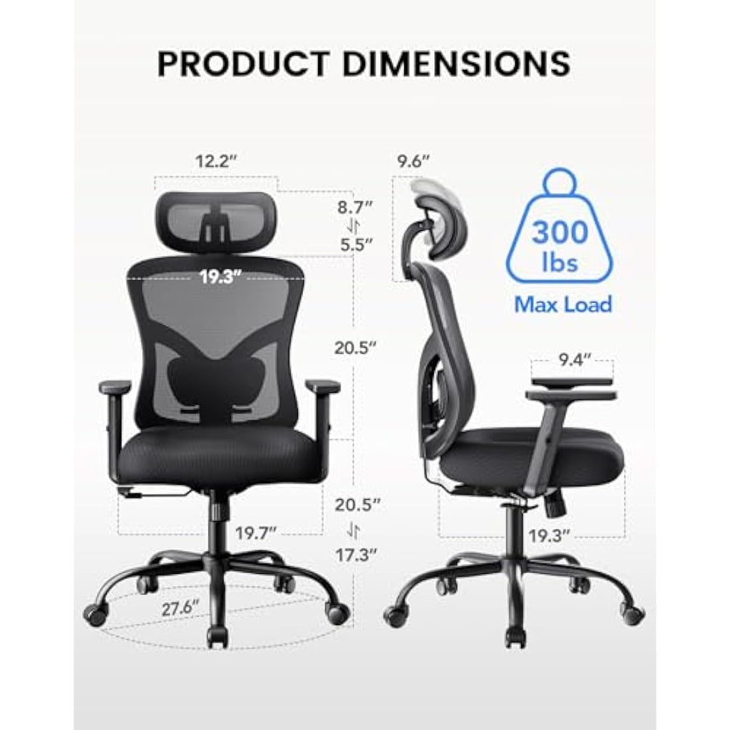 NOBLEWELL Ergonomic Mesh Office Chair | Adjustable Lumbar Support – Black