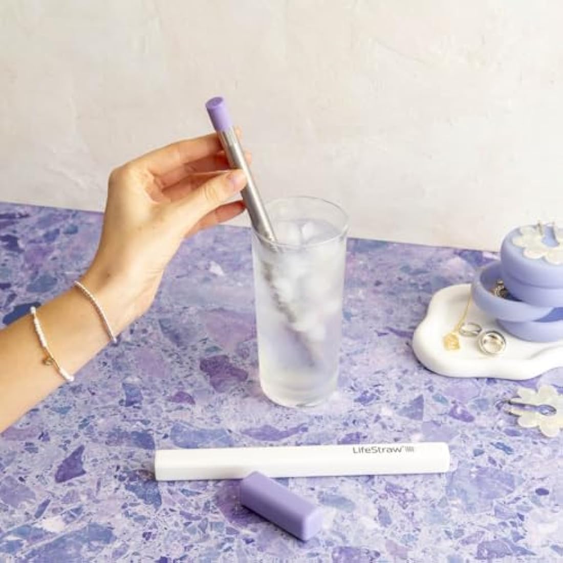 LifeStraw Sip – Stainless Steel Water Filter Straw with Case, Thistle