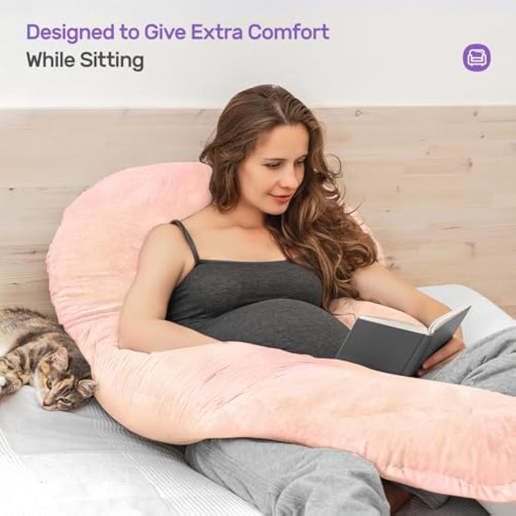 Nuliie U-Shaped Pregnancy Pillow - Full Body Maternity Support, Pink Velvet
