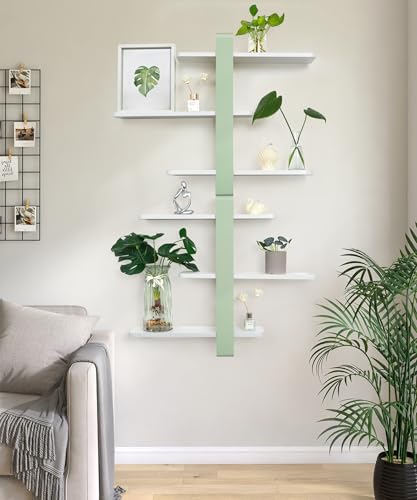 SUMGAR 3-Tier Floating Shelves – White & Green Pine Wood Wall Rack