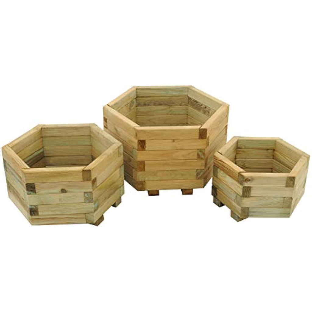 Forest York Hexagonal Wooden Planters – Pressure Treated Set of 3