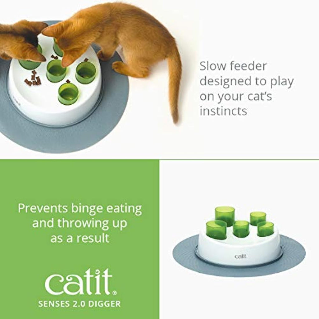 Catit Senses 2.0 Digger – Interactive Cat Toy and Slow Feeder, Green