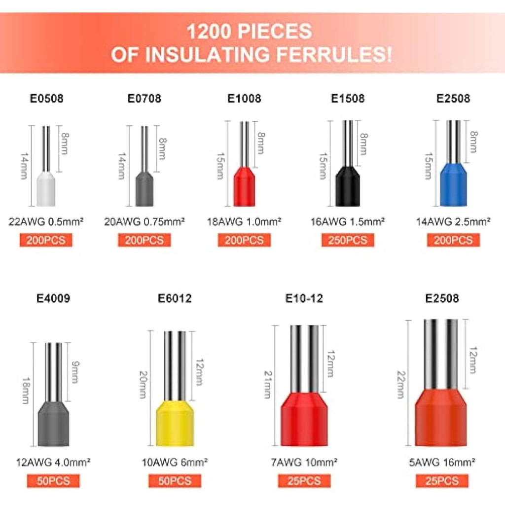 Preciva Ferrule Crimping Tool Kit | 0.08-16mm² Ratchet Wire Crimper Set