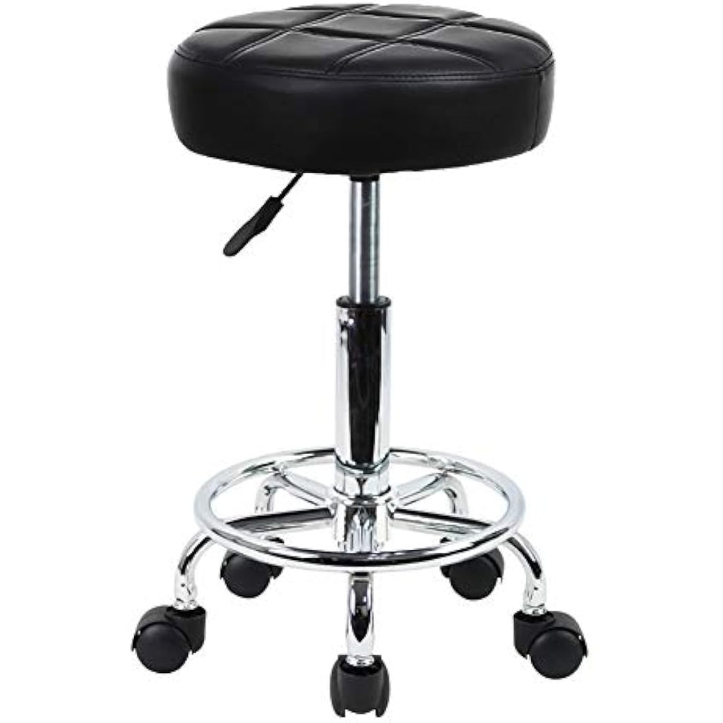 KKTONER Round Rolling Stool - Adjustable PU Leather Swivel Salon Chair