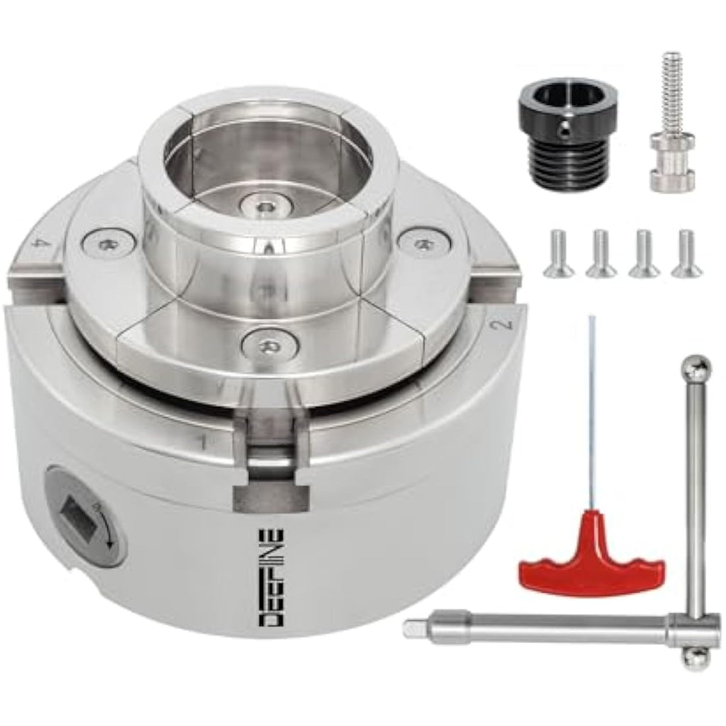 DEEFIINE 4 Inch Wood Lathe Chuck Set | 4-Jaw Self-Centering Nickel Plated