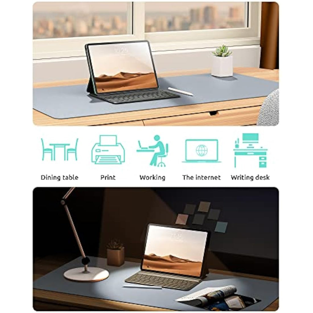 YSAGi PU Leather Desk Mat – Large Non-Slip Waterproof Mouse Pad, Light Grey