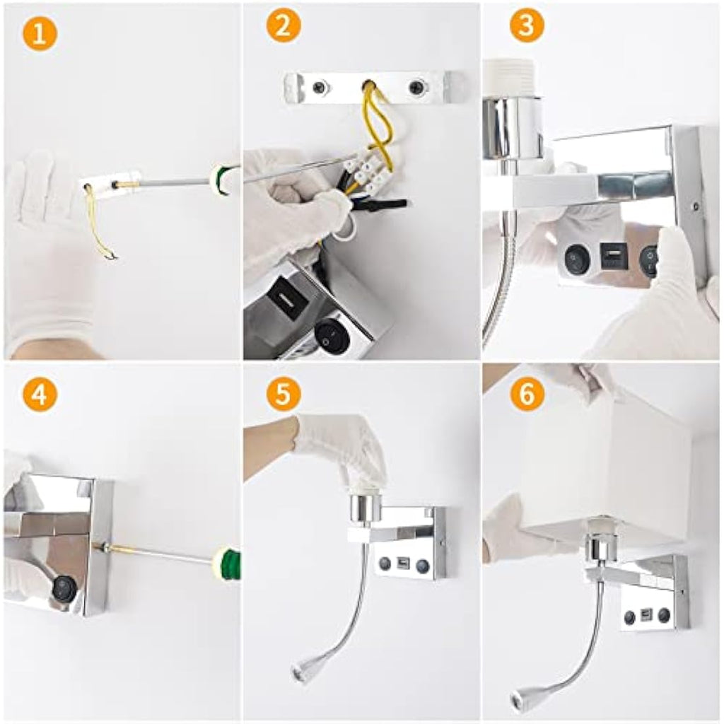 DEECOZY LED Bedside Reading Wall Lamp with USB Port and Gooseneck