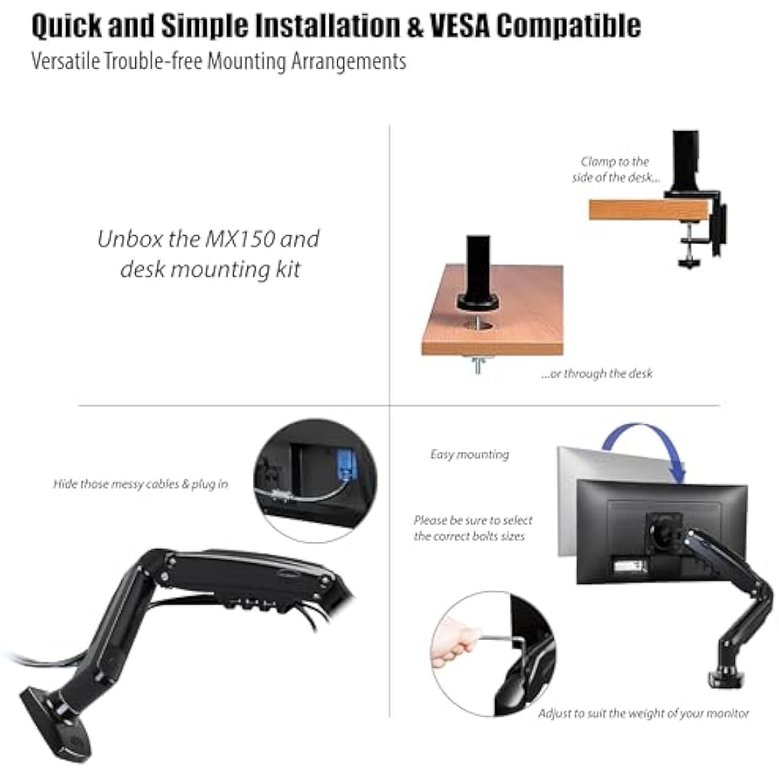 Invision MX150 Monitor Arm – Ergonomic Gas Spring Mount for 17–27” Screens