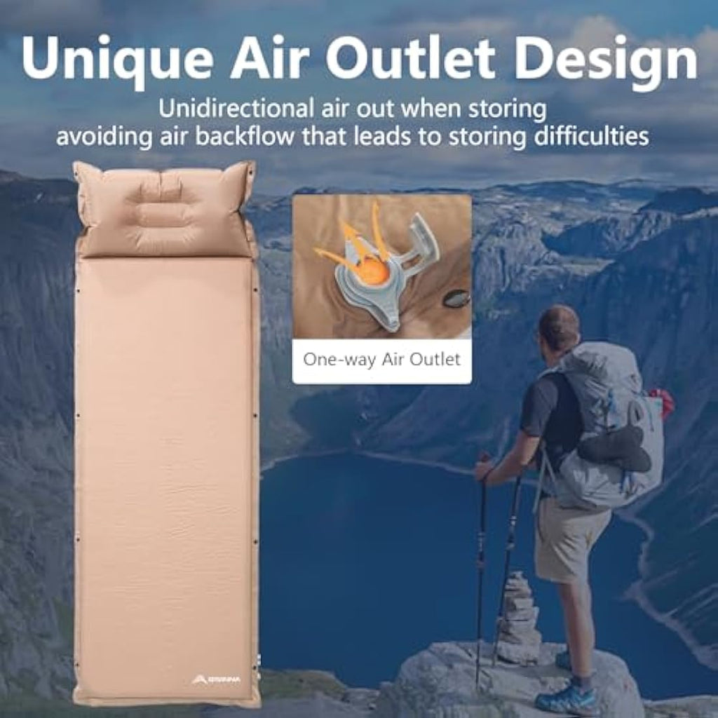 BISINNA Self-Inflating Camping Mat with Pillow | 3cm/5cm Foam Mattress