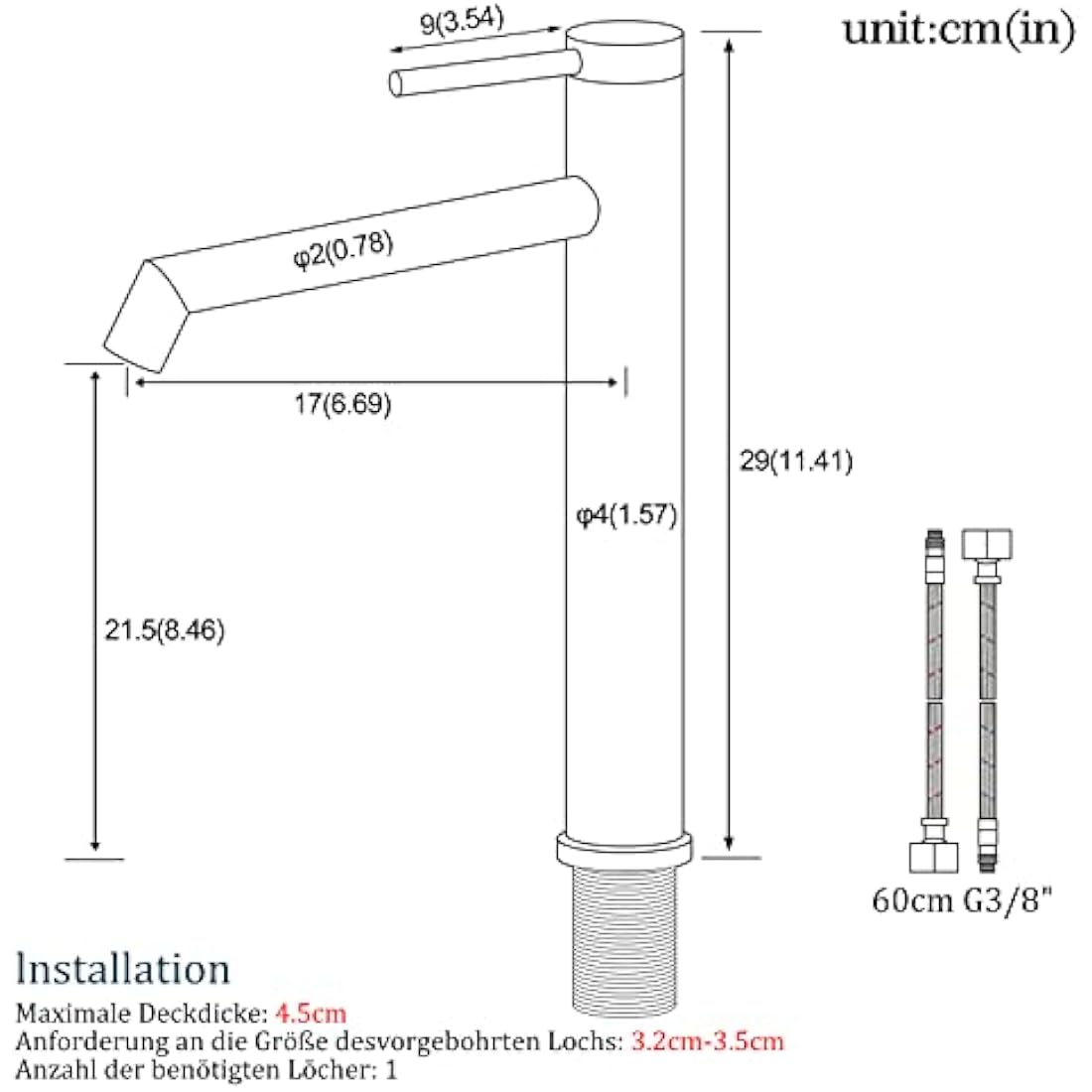 SHANFO Matte Black Tall Basin Tap – Stainless Steel Bathroom Faucet
