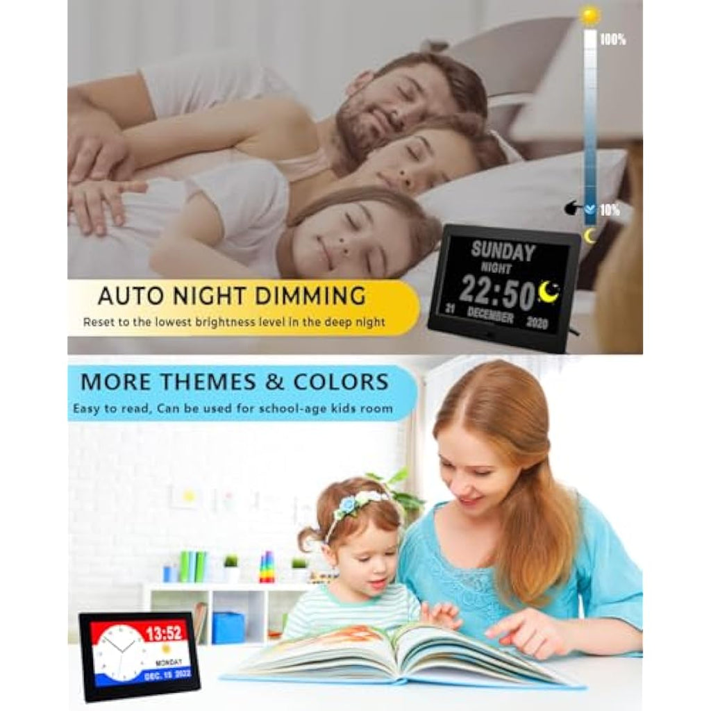 Véfaîî Dementia Day Clock – 7" HD Digital Calendar with 20 Reminders