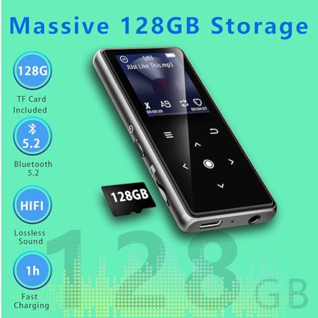 AiMoonsa 128GB MP3 Player with Bluetooth 5.2 | HiFi Lossless Music Player