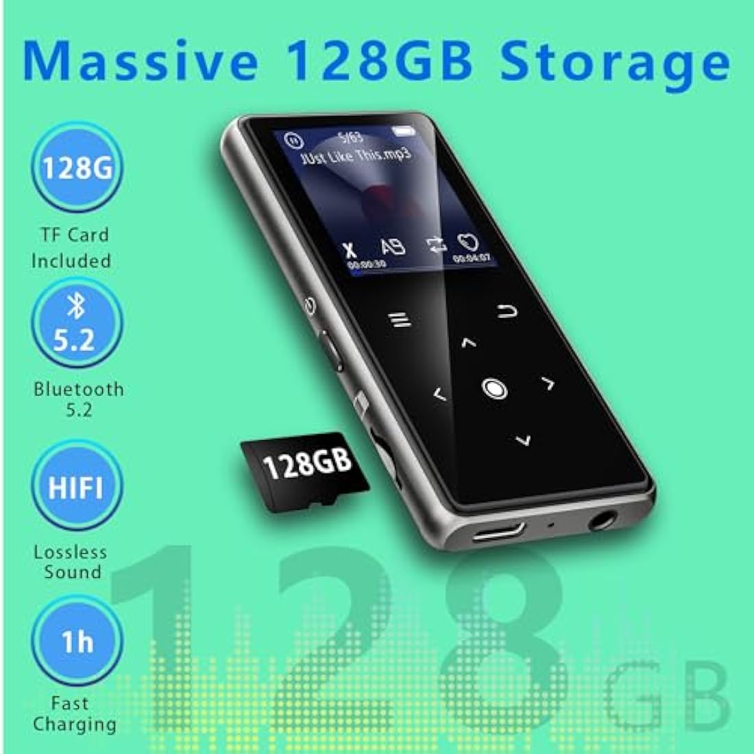 AiMoonsa 128GB MP3 Player with Bluetooth 5.2 | HiFi Lossless Music Player