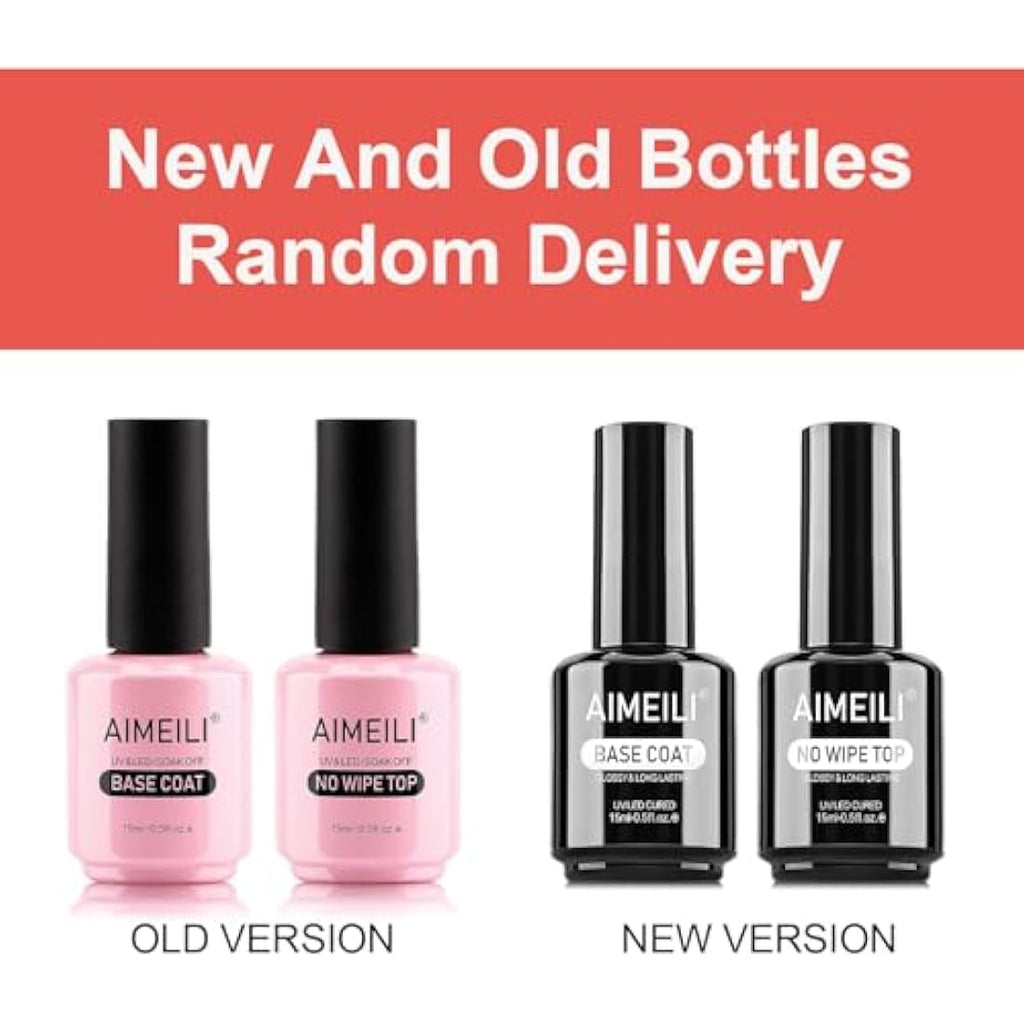 AIMEILI Base and Top Coat Gel Nail Polish Set - UV LED Soak Off (2x15ml)