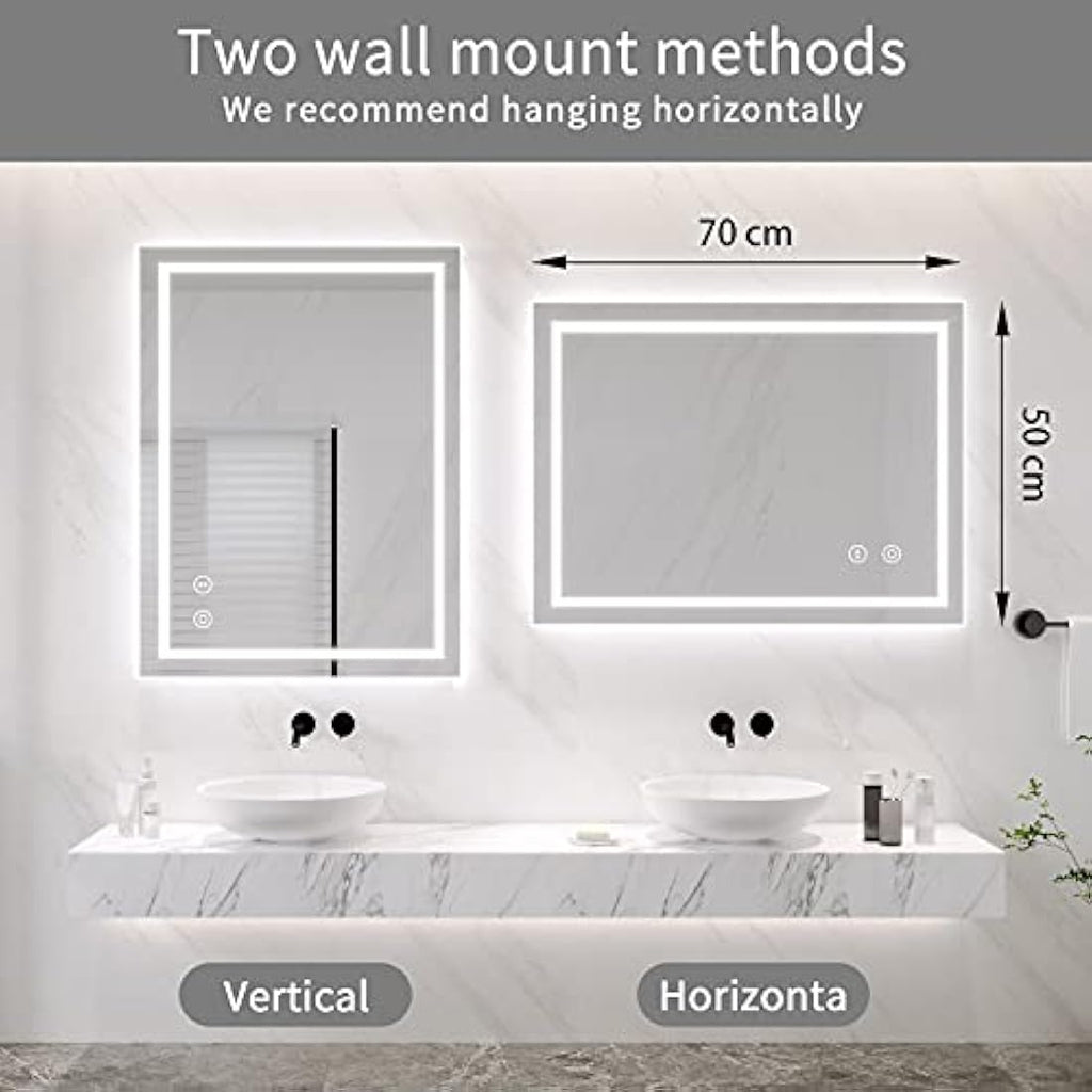 Dripex LED Bathroom Mirror | Dimmable Anti-Fog Wall Vanity Mirror, 50x70cm