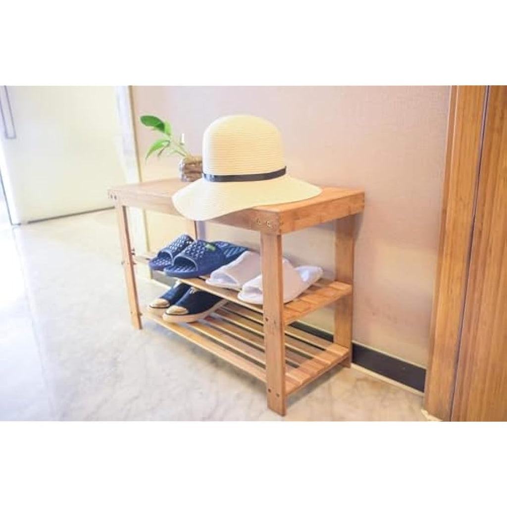 Jolof Store Bamboo Shoe Bench – 3-Tier Entryway Storage Organizer
