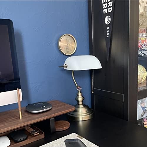 Bankers Desk Lamp – White Matted Glass Adjustable Light