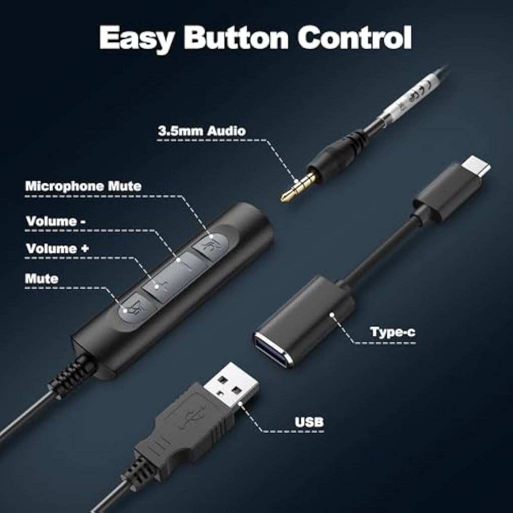 Voistek USB Headset with Noise Cancelling Mic | 3.5mm & USB-C Wired