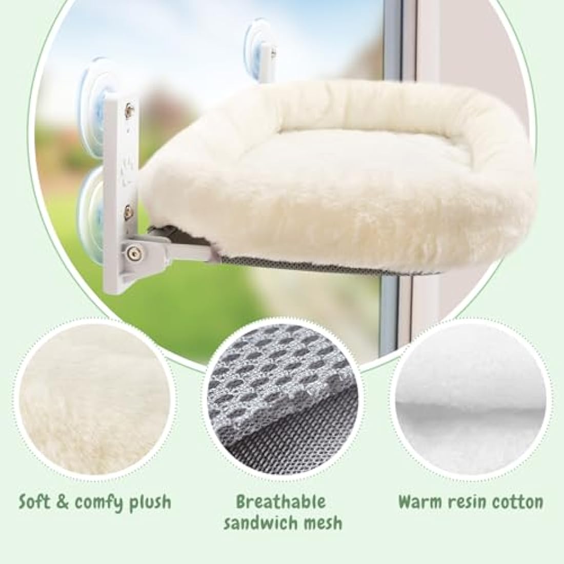 GUUSII HOME Cordless Cat Window Perch – Heavy Duty Hammock Bed, Beige