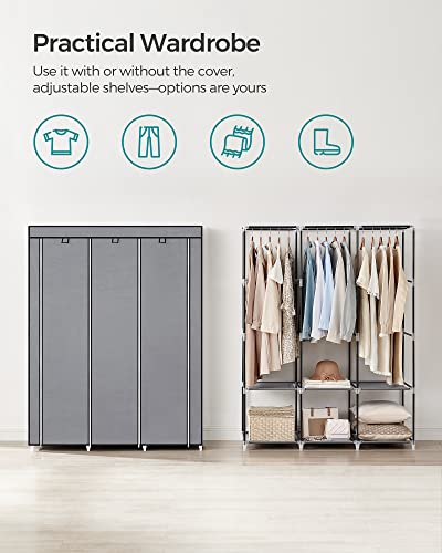 SONGMICS Portable Clothes Wardrobe – 3 Hanging Rails & 4 Side Pockets