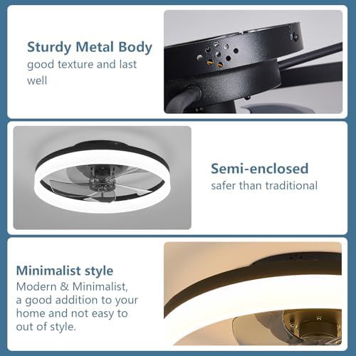MOSSCO 50cm Flush Mount Ceiling Fan with Light - Dimmable LED & Remote