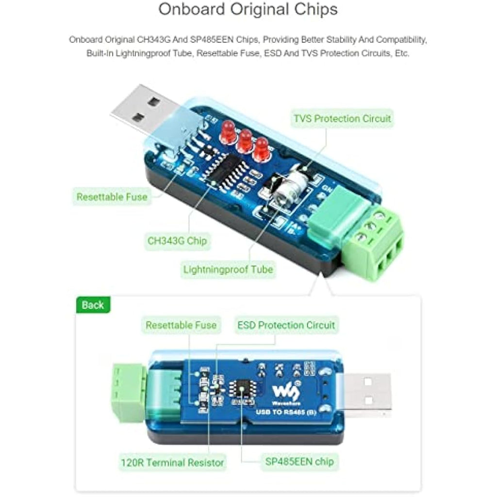 Waveshare USB to RS485 Industrial Converter – CH343G Chip (2-Pack)