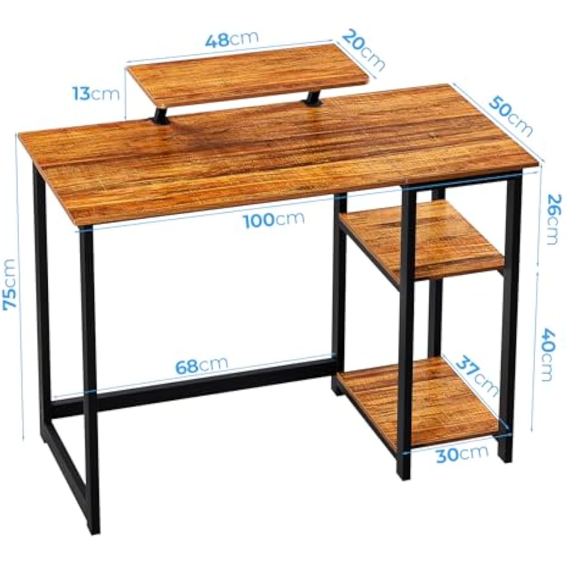 Jolof Store Computer Desk with Monitor Stand and Shelves – Brown