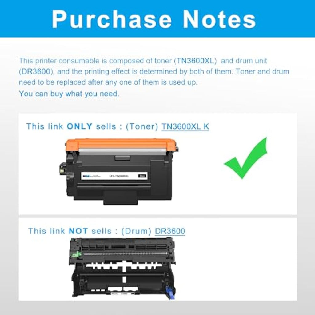LCL TN3600XL High-Yield Black Toner Cartridge for Brother Printers