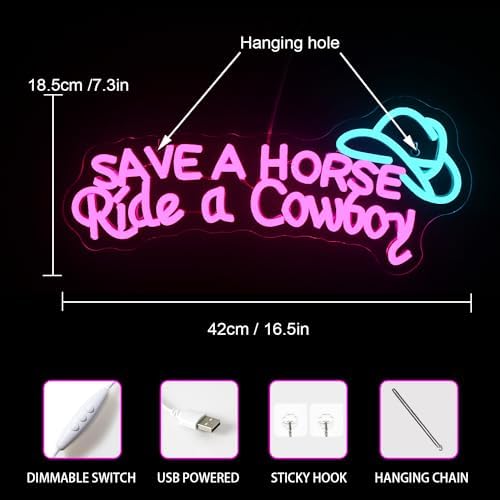 Cowboy Hat Neon Sign | Dimmable LED Wall Decor for Man Cave