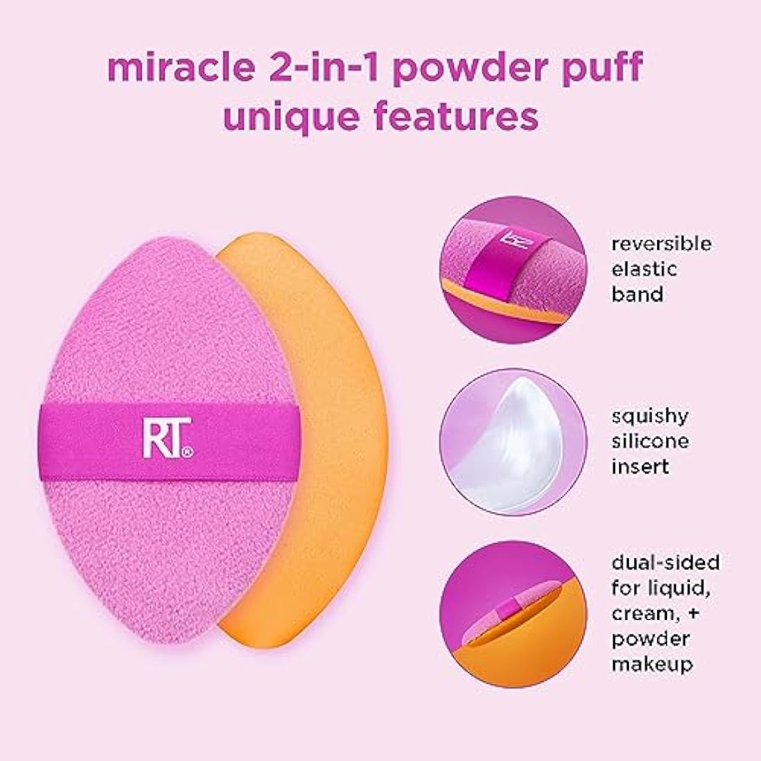 Real Techniques Miracle 2-In-1 Powder Puff – Dual-Sided, 2 Count