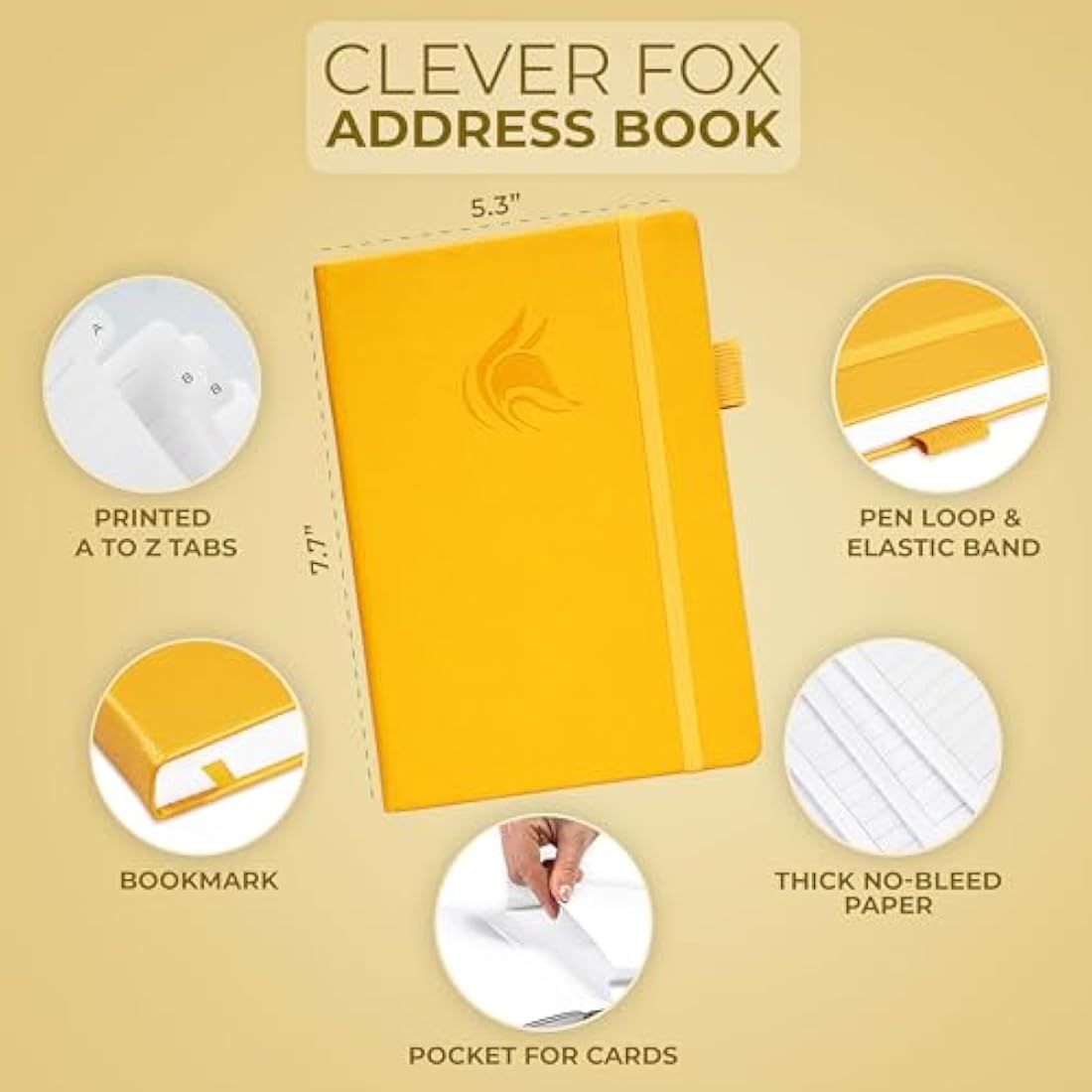Clever Fox Address Book – Amber Yellow PU Leather Contact Organizer
