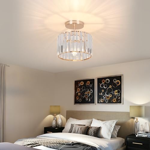 Jolof Store Crystal Ceiling Light – Modern Rose Gold Semi Flush Mount Lamp
