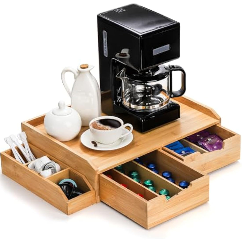 Bamboo Coffee Pod Drawer Organizer | K-Cup & Tea Bag Holder